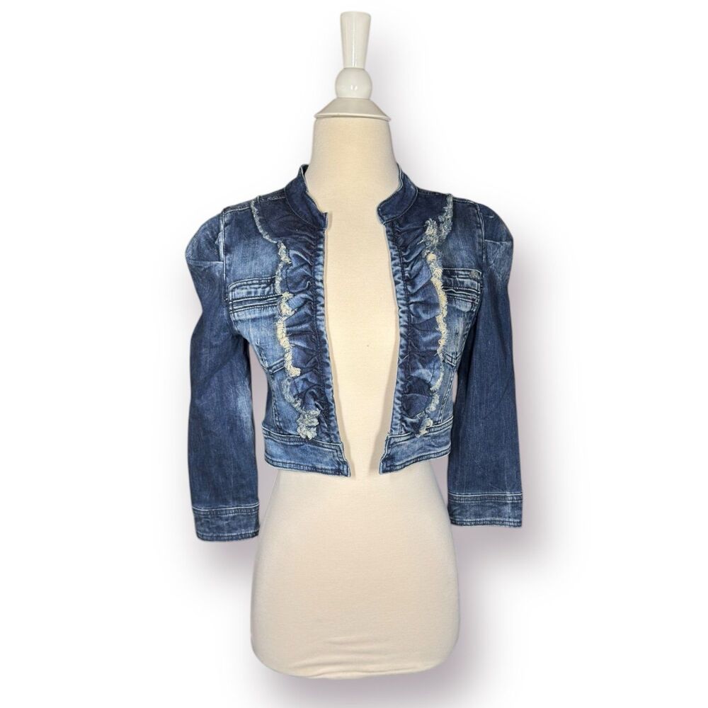 Miss Sixty‎ Denim Blue Jacket Ruffle Vintage Size Small Retro 90’s Boho BNWT